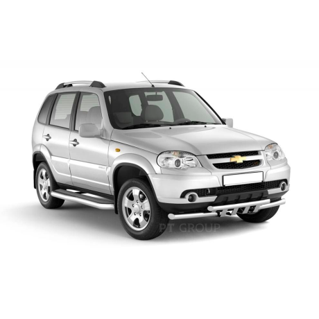 Защита порогов с алюм. фигурной площадкой d63мм (НПС) CHEVROLET Niv@ (2009-н.в.), L@DA Niv@ (2020-н.в.), L@DA Niv@ Travel (2021-н.в.) купить недорого с доставкой в Сарапул